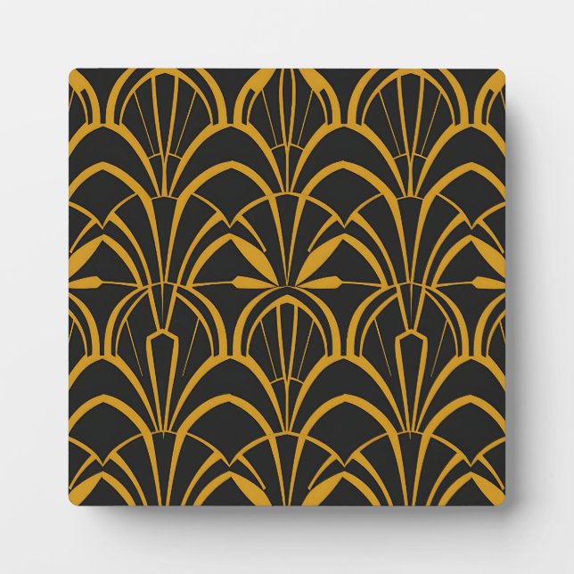 Classic Art Deco Fan Pattern Black Gold Roaring  Plaque (Front)