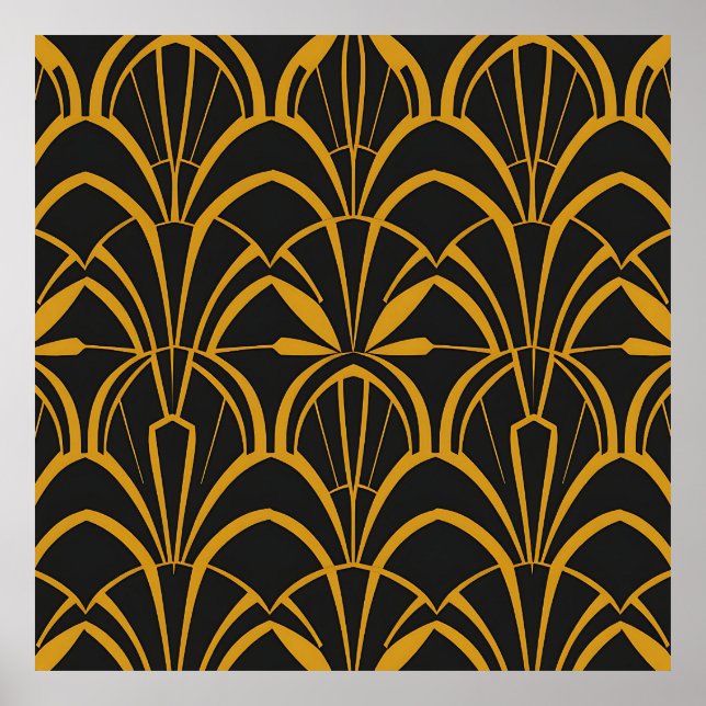 Classic Art Deco Fan Pattern Black Gold Roaring  Poster (Front)