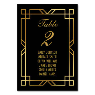 Classic Art Deco Frame Wedding Black Gold Names Table Number