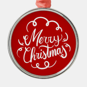 Classic Art Deco Merry Christmas Typography Metal Ornament