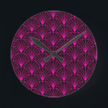 Classic Art Deco Pattern in Pink and Black Round Clock<br><div class="desc">Classic Art Deco Pattern in Pink and Black</div>