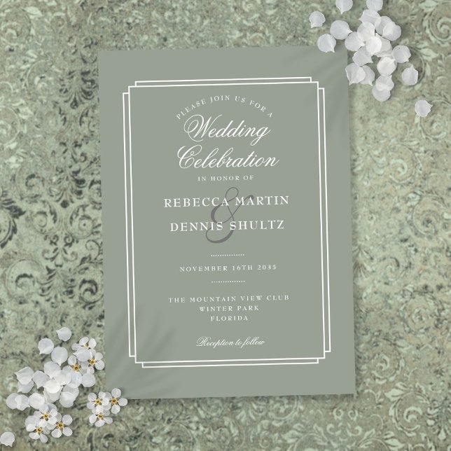 Classic Art Deco Sage Green Wedding Invitation (Classic Art Deco Sage Green Wedding Invitation)
