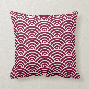 Classic Art Deco Scales in Cranberry and White Throw Pillow