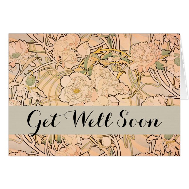 Classic Art Nouveau Peony Garden Pattern by Mucha (Front Horizontal)
