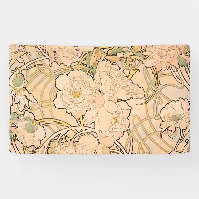 Classic Art Nouveau Peony Garden Pattern by Mucha Banner (Horizontal)
