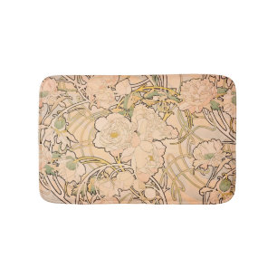 Classic Art Nouveau Peony Garden Pattern by Mucha Bath Mat