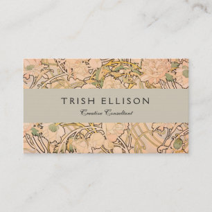 Classic Art Nouveau Peony Garden Pattern by Mucha Business Card