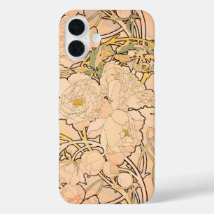 Classic Art Nouveau Peony Garden Pattern by Mucha iPhone 16 Plus Case
