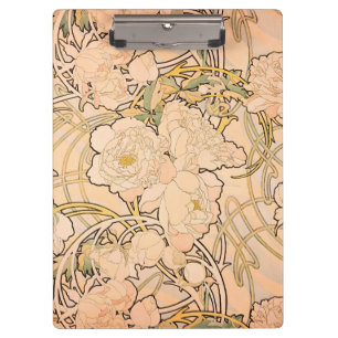 Classic Art Nouveau Peony Garden Pattern by Mucha Clipboard