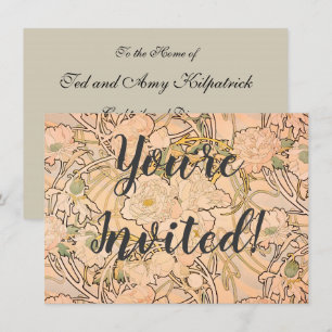 Classic Art Nouveau Peony Garden Pattern by Mucha Invitation