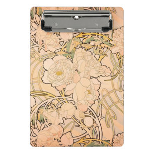 Classic Art Nouveau Peony Garden Pattern by Mucha Mini Clipboard