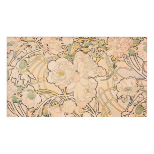 Classic Art Nouveau Peony Garden Pattern by Mucha Name Tag