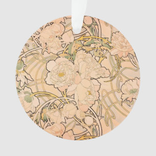 Classic Art Nouveau Peony Garden Pattern by Mucha Ornament