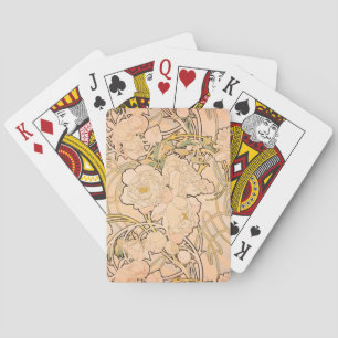 Classic Art Nouveau Peony Garden Pattern by Mucha Playing Cards