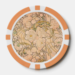 Classic Art Nouveau Peony Garden Pattern by Mucha Poker Chips