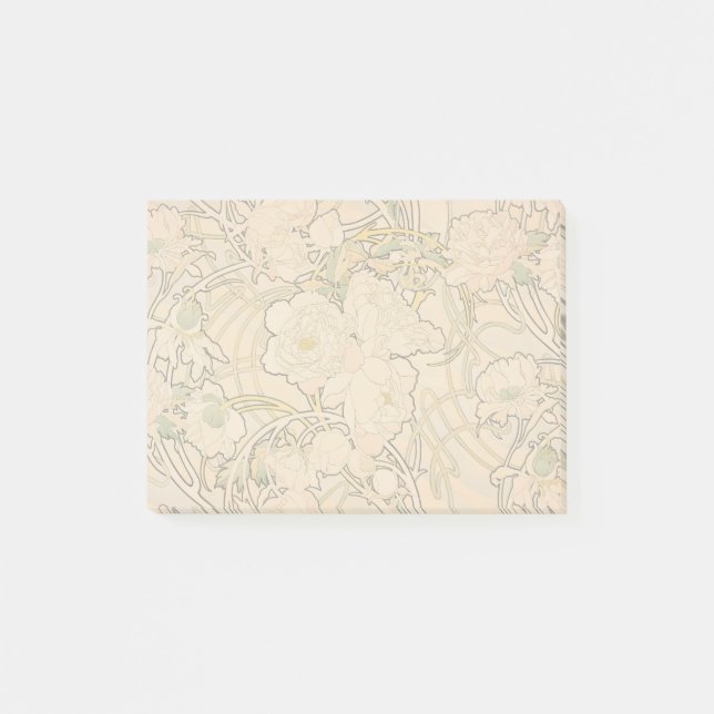 Classic Art Nouveau Peony Garden Pattern by Mucha Post-it Notes (Front)