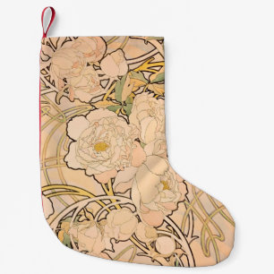 Classic Art Nouveau Peony Garden Pattern by Mucha Small Christmas Stocking