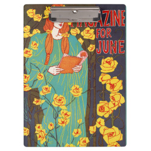 Classic Art Nouveau Teal Woman Yellow Flowers Clipboard