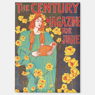 Classic Art Nouveau Teal Woman Yellow Flowers Magnet