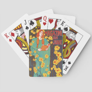 Classic Art Nouveau Teal Woman Yellow Flowers Playing Cards