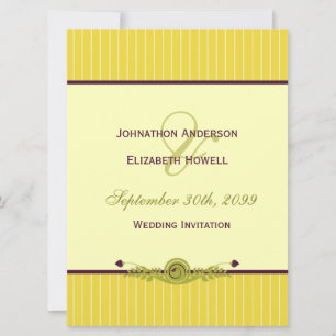 Classic Art Nouveau Yellow and Dark Purple Wedding Invitation