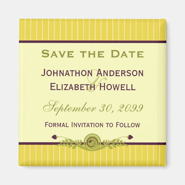 Classic Art Nouveau Yellow Wedding Save The Date Magnet (Front)