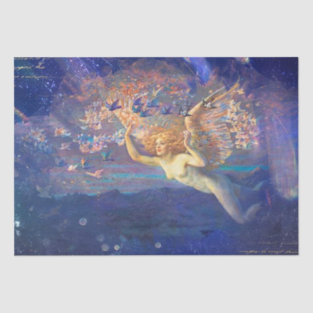*~* Classic Art Woman Flying Fairy  Ephemera AP14 Tissue Paper (Front)