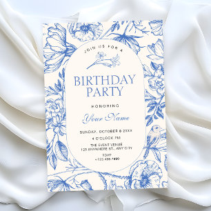 Classic artistic floral blue birthday invitation