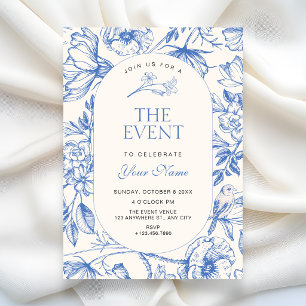 Classic artistic floral blue invitation