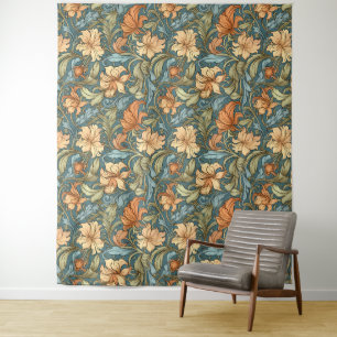 Classic artistic hand drawn William Morris Blue Tapestry
