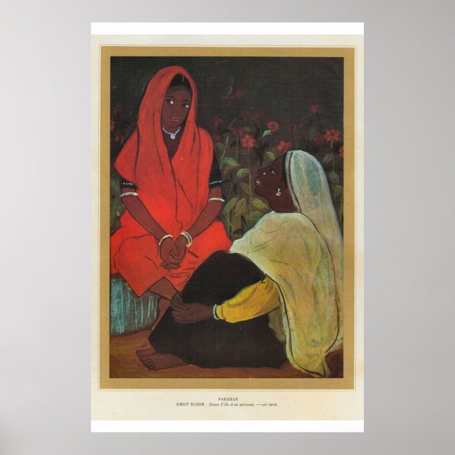 Classic Asian Art Pakistan, girl with servant Poster (Front)