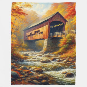 classic, autumn covered bridge fleece blanket