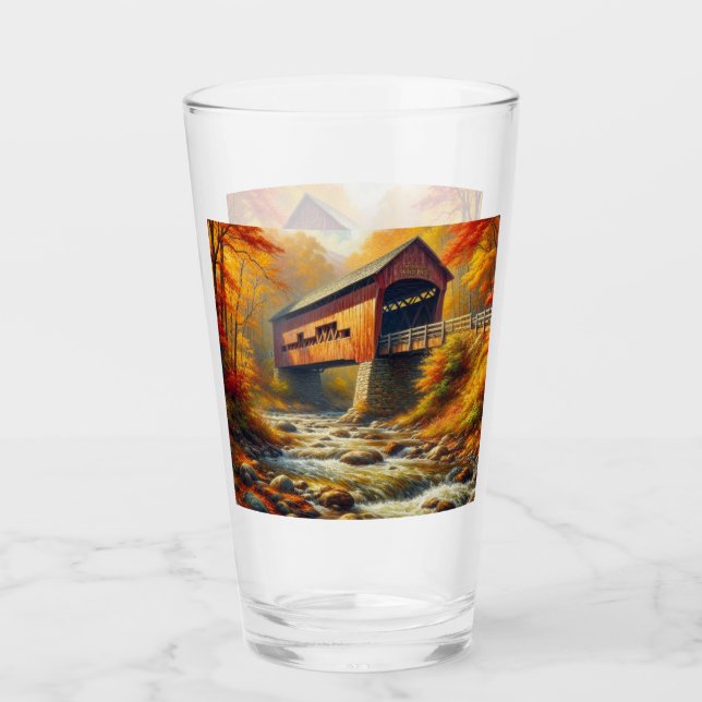 classic, autumn covered bridge glass (Front)