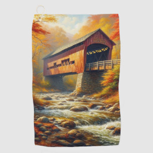 classic, autumn covered bridge golf towel