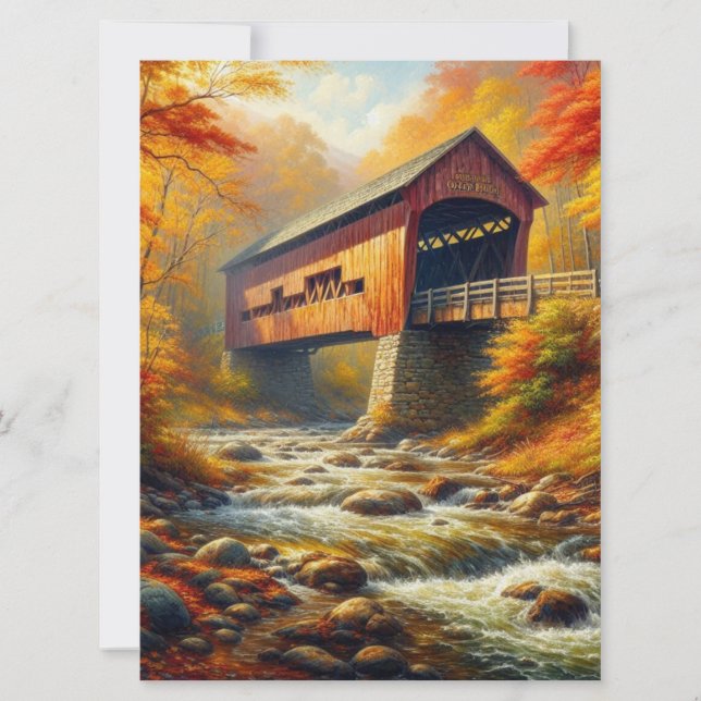 classic, autumn covered bridge holiday card (Front)