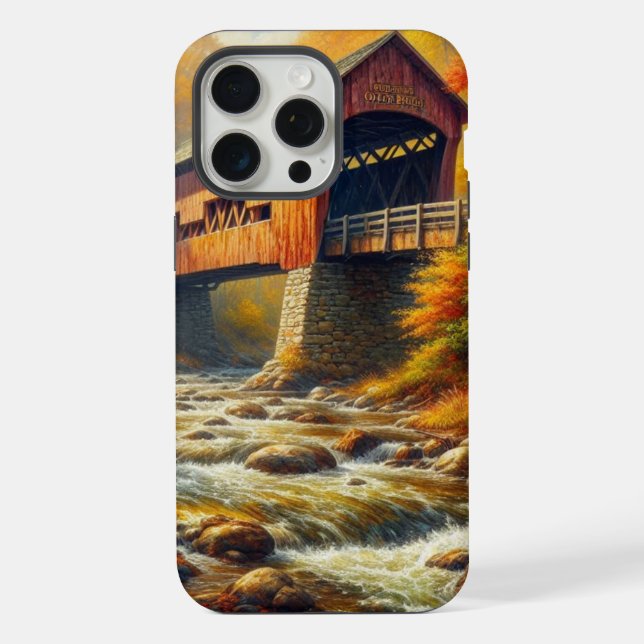 classic, autumn covered bridge iPhone case (Back)