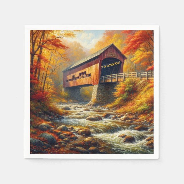 classic, autumn covered bridge napkin (Front)