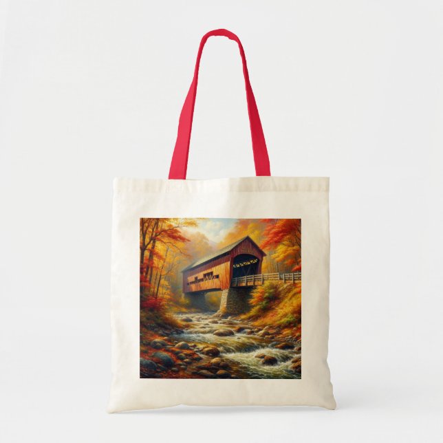 classic, autumn covered bridge tote bag (Front)