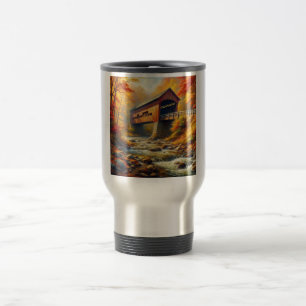 classic, autumn covered bridge travel mug