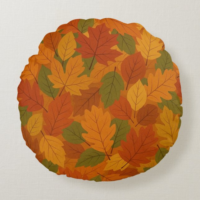 Classic Autumn/fall leaves patterned  Round Pillow (Front)
