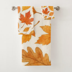  Classic Autumn Leaves on White Fall Season  Bath Towel Set