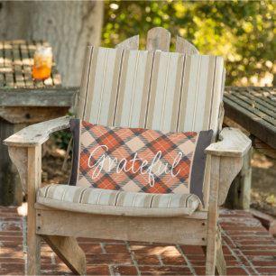 Classic Autumn Pumpkin Orange Brown Tartan Pattern Lumbar Pillow