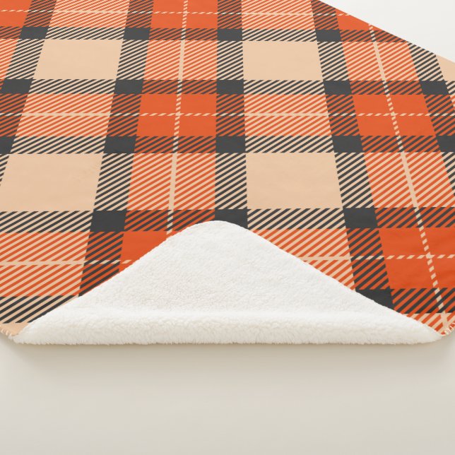 Classic Autumn Pumpkin Orange Brown Tartan Pattern Sherpa Blanket (3/4)