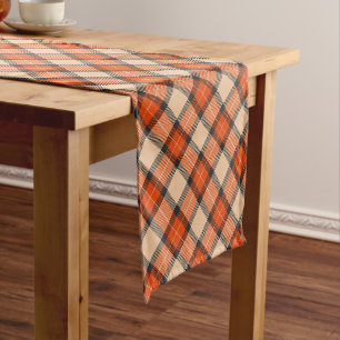 Classic Autumn Pumpkin Orange Brown Tartan Pattern Short Table Runner