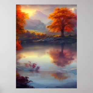 Classic Autumn view of a Lake trees 2 Poster
