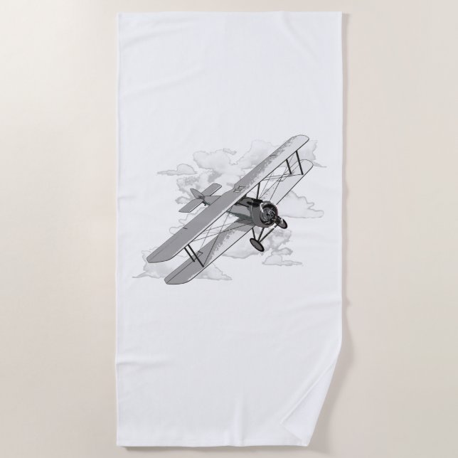 Classic Aviation Biplane Beach Towel (Front)