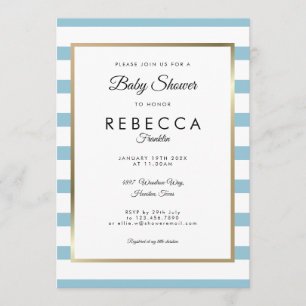 Classic Baby Blue Stripe Baby Shower / Sprinkle Invitation