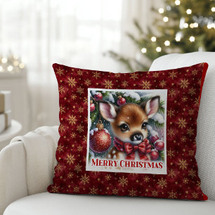 Classic Baby Fawn Winter Scene Kids Room Decor  Throw Pillow