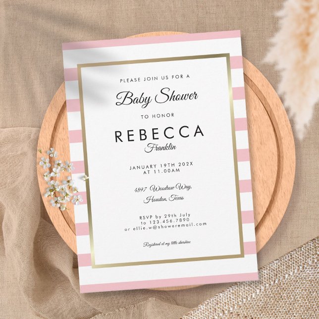Classic Baby Pink Stripe Baby Shower / Sprinkle Invitation (Creator Uploaded)