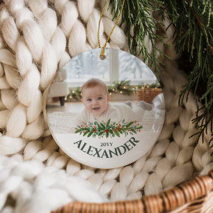 Classic Baby’s First Christmas Photo Ceramic Ornament